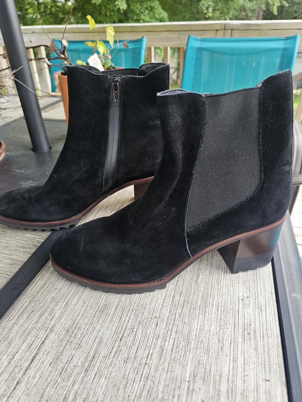 VANELi Holly Black Waterproof Suede Ankle Boots Chelsea Block Heel Women's 10M